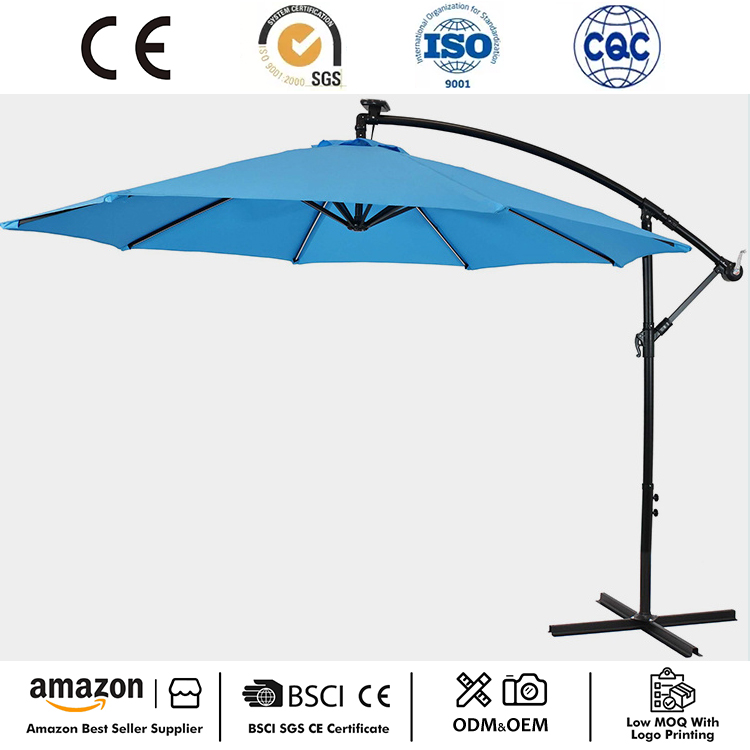 10FT LED সোলার হ্যাঙ্গিং মার্কেট প্যাটিও ছাতা